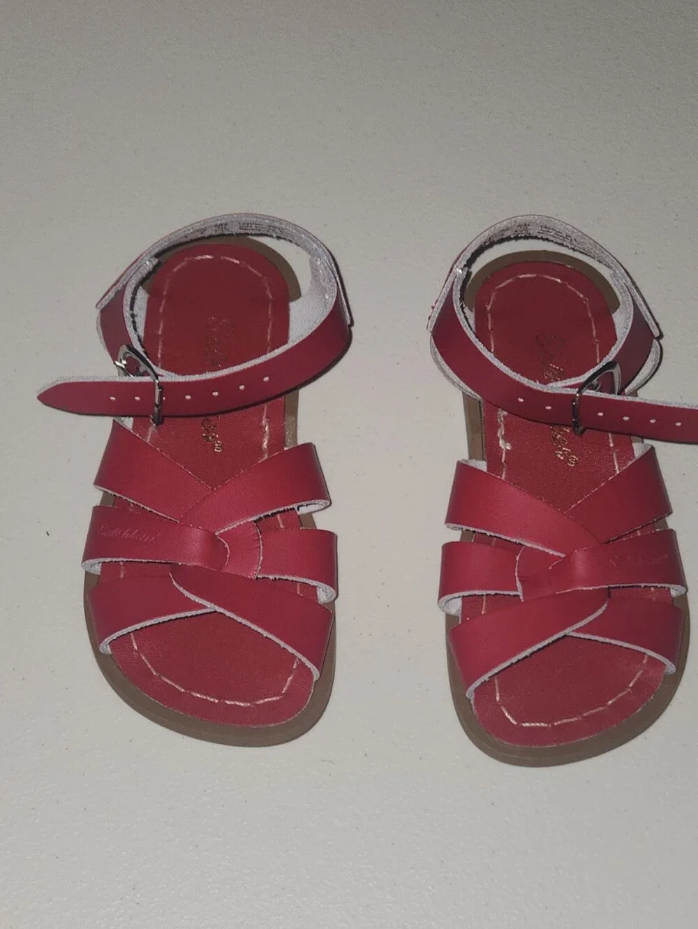 Girls Red Strappy Buckle Leather Sandals  Toddler Shoes Size 10